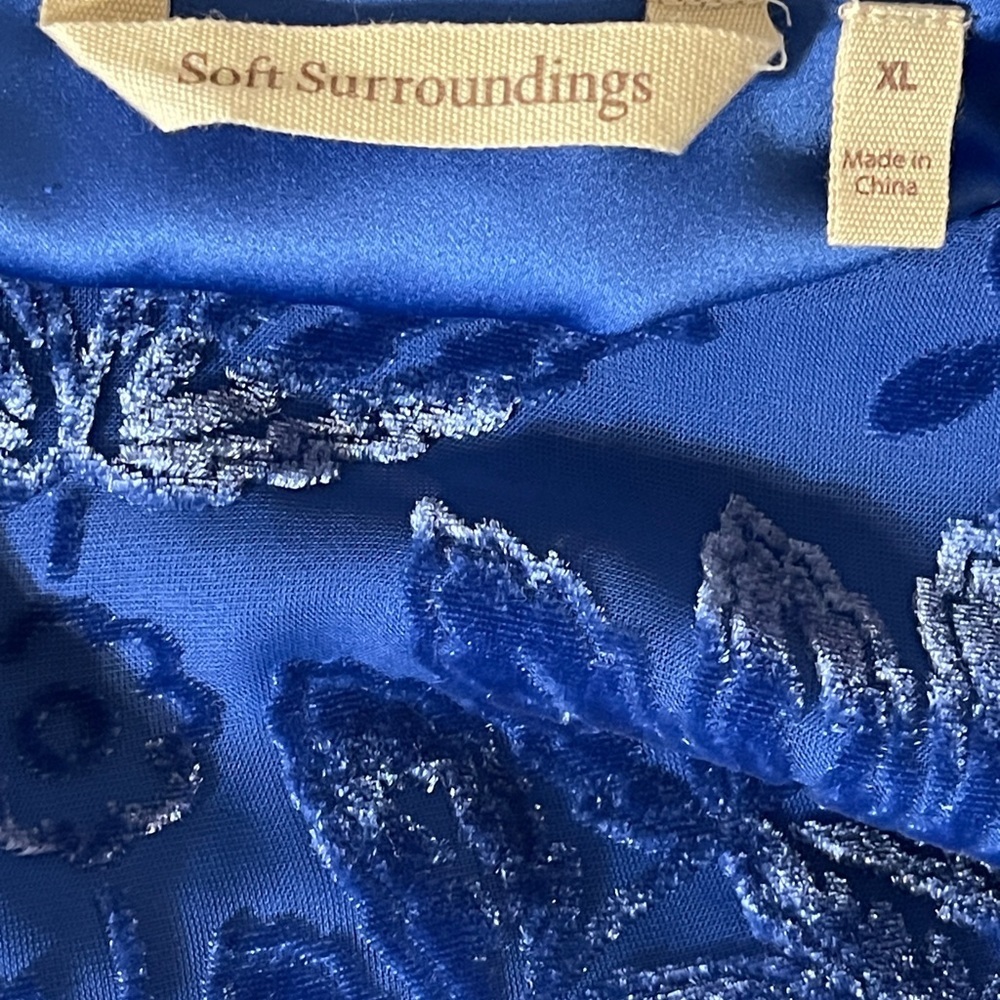 Soft Surroundings Sapphire Blue Velvet Burnout Vanetta Top Artsy Boho XL - Picture 7 of 12